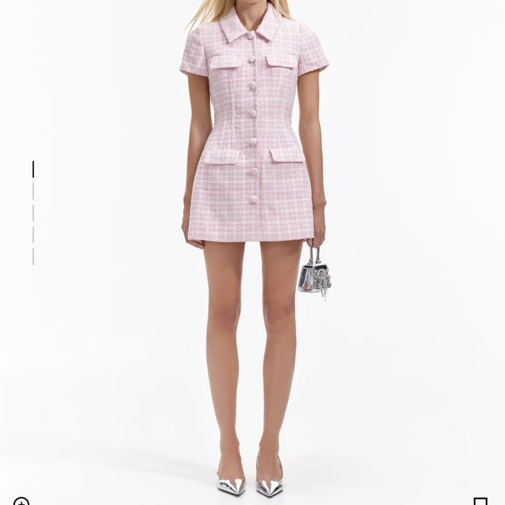 Self-Portrait Boucle Checked Pink Mini Dress 8